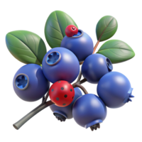 vibrant artistic A cluster of ripe blueberries on a branch, with a single ladybug crawling on one berry. Naturalistic lighting, bokeh effect premium png