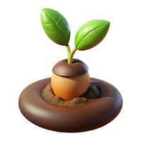 stunning modern A sprouting acorn with a tiny oak tree sapling emerging, surrounded by rich, dark soil. Macro photography, warm lighting original png