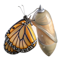 wonderful abstract A monarch butterfly emerging from its chrysalis, wings still wet and crumpled. Macro photography, soft lighting detailed png