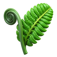 impressive contemporary A lush green fern frond unfurling, intricate details and textures. Soft, diffused lighting original png