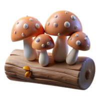 magnificent artistic A group of mushrooms growing on a fallen log, with dew drops on their caps. Soft, diffused lighting authentic png