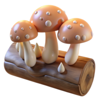 vibrant vintage A group of mushrooms growing on a fallen log, with dew drops on their caps. Soft, diffused lighting genuine png