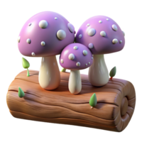 extraordinary traditional A group of mushrooms growing on a fallen log, with dew drops on their caps. Soft, diffused lighting 4K png