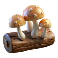 extraordinary modern A group of mushrooms growing on a fallen log, with dew drops on their caps. Soft, diffused lighting 4K png