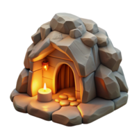 stunning modern A subterranean dwelling carved into a rock face, warm firelight flickering within, rustic, painterly style exclusive png