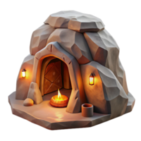 elegant abstract A subterranean dwelling carved into a rock face, warm firelight flickering within, rustic, painterly style exclusive png