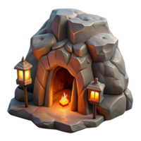 wonderful creative A subterranean dwelling carved into a rock face, warm firelight flickering within, rustic, painterly style original png