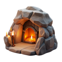 extraordinary creative A subterranean dwelling carved into a rock face, warm firelight flickering within, rustic, painterly style premium png