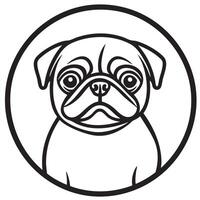 cute logo featuring pug dog in circular design, showcasing its distinctive features and charming expression. This logo captures playful and affectionate nature of breed vector