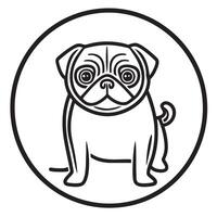 simple logo design featuring stylized pug dog in circular outline. logo captures playful and friendly nature of breed, making it ideal for pet related businesses or products vector