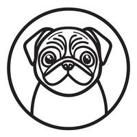 cute logo featuring stylized pug dog with distinct facial features and round outline. This design captures playful and charming essence of breed, making it perfect for pet related branding vector