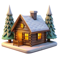 extraordinary traditional A cozy log cabin nestled in a snowy forest, warm light emanating from the windows, rustic, realistic style premium png