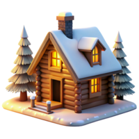 vibrant abstract A cozy log cabin nestled in a snowy forest, warm light emanating from the windows, rustic, realistic style genuine png