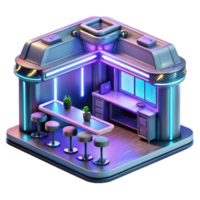 vibrant creative A futuristic cyber cafe, neon lights and holographic displays, cyberpunk style, digital art 4K png