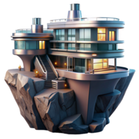 vibrant traditional A futuristic apartment complex built into a cliff face, sleek, metallic design, dramatic lighting, sci-fi art original png