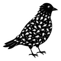 a black and white illustration of a bird with leaves vector