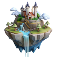 extraordinary creative A floating island with a castle perched on top, waterfalls cascading down the sides, fantasy art, dramatic lighting high resolution png