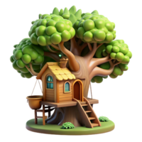 elegant classic A whimsical treehouse built into a giant oak tree, dappled sunlight filtering through the leaves, fantasy art high quality png