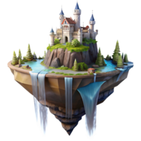 vibrant traditional A floating island with a castle perched on top, waterfalls cascading down the sides, fantasy art, dramatic lighting authentic png