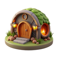 wonderful modern A cozy hobbit hole built into a hillside, warm firelight flickering within, fantasy art genuine png
