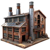 impressive vintage A dilapidated industrial factory, rusty metal and broken windows, gritty, realistic style high resolution png