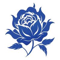 a blue rose with leaves on it. vector