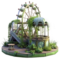 stunning abstract An abandoned amusement park, overgrown with weeds and vines, eerie, surreal lighting, horror style genuine png