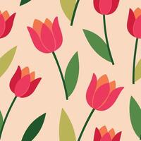 a pattern with red and orange tulips vector