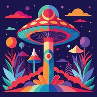 a psychedelic mushroom with colorful mushrooms and plants vector