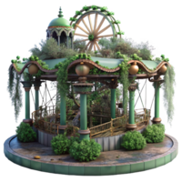 beautiful artistic An abandoned amusement park, overgrown with weeds and vines, eerie, surreal lighting, horror style high quality png