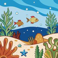 underwater scene with fish and coral reef vector