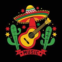 a retro cartoonist design of a Mexican guitar. vector