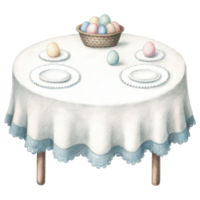 nostalgic Easter table setting with fine china and colorful eggs. Clipart Photo isolated on transparency background png