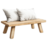 Minimalist wooden bench with white cushions on transparency background clip art on a transparency background png
