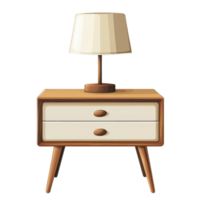 Modern bedside table with lamp, stylish and functional design. png