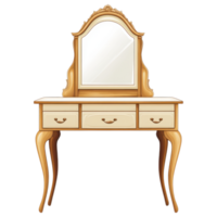 Stylish dressing table with mirror and elegant design, perfect for decor clip art on a transparency background png