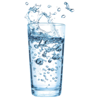 Fresh sparkling water with bubbles splashing in clear glass. clip art on a transparency background png