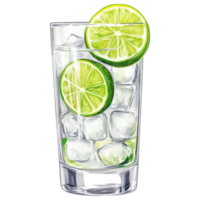 Refreshing tonic water with lime slices and ice cubes in glass on a transparency background png