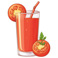 Fresh tomato juice in glass with straw and tomato slices clip art on a transparency background png