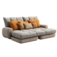Cozy multi functional sofa bed with storage and decorative cushions clip art on a transparency background png