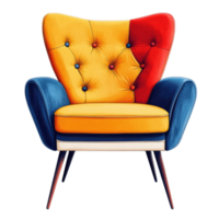 Retro inspired accent chair with bold colors and tufted design clip art on a transparency background png