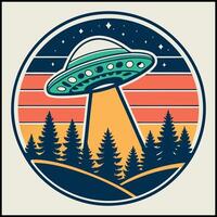 Outer Space UFO T-Shirt Alien Abduction Forest Scene vector