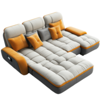 Multi functional sofa bed with storage, modern design, and comfort clip art on a transparency background png