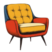 Retro inspired accent chair with bold colors and tufted design on a transparency background png