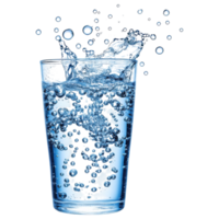 Sparkling water with bubbles splashing in clear glass, refreshing drink. clip art on a transparency background png