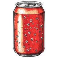 Soda can with bubbles, vibrant red color, refreshing beverage clip art on a transparency background png