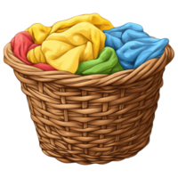 Woven laundry basket filled with colorful clothes on transparency background on a transparency background png