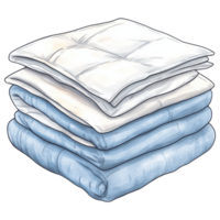 Soft duvet and neatly folded bed sheets in calming blue tones. clip art on a transparency background png
