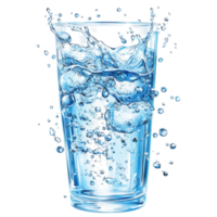 Fresh sparkling water with bubbles splashing in clear glass clip art on a transparency background png