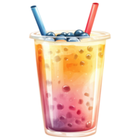 Delicious bubble tea with tapioca pearls and colorful layers clip art on a transparency background png